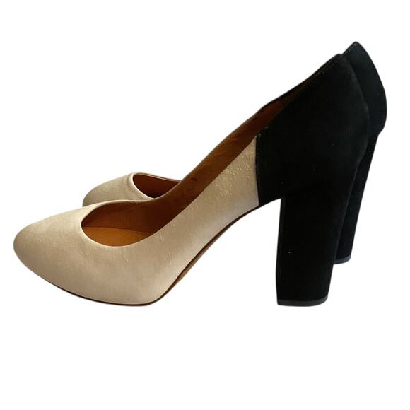 Madewell Womens Black Cream Suede Classic Pump Size 10 Block Heels Office Work - Picture 6 of 12